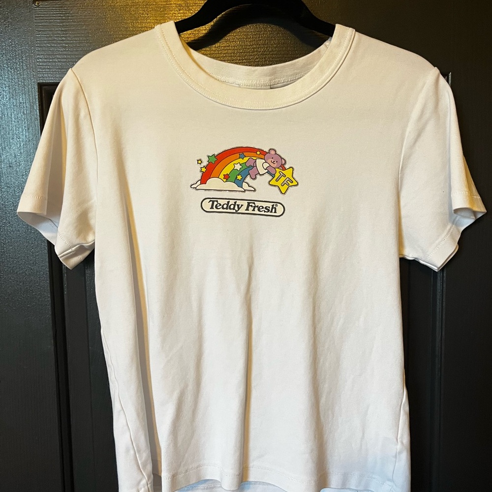Teddy Fresh White Women’s Holographic Shooting Star Tee size L